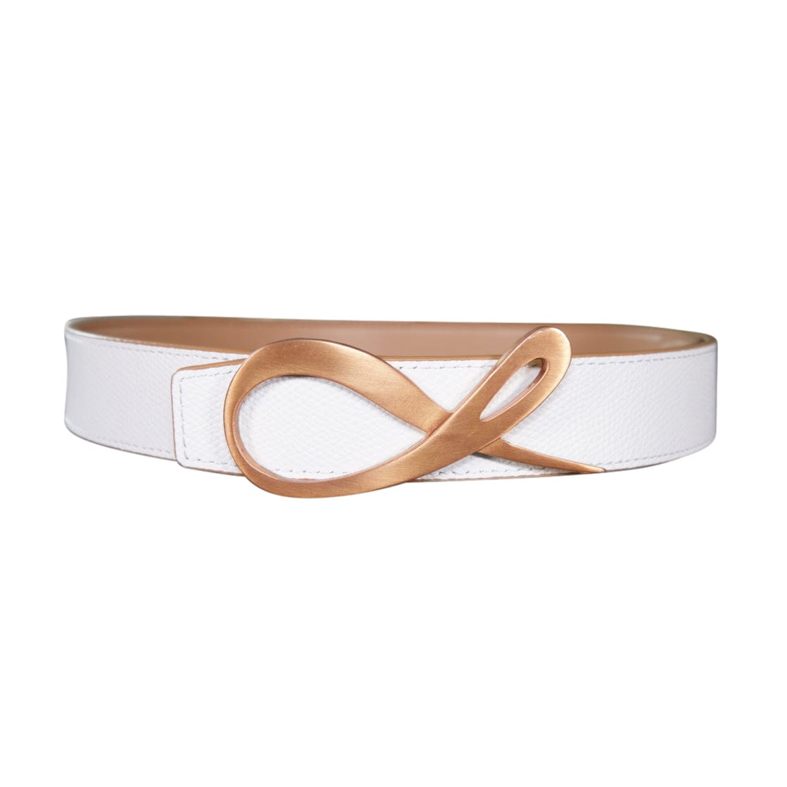 Latte Bianco Reversible Belt With Signature Rose Gold Hardware