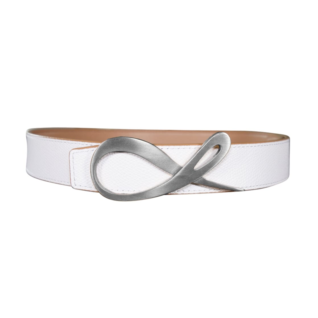 Latte Bianco Reversible Belt With Signature Silver Hardware