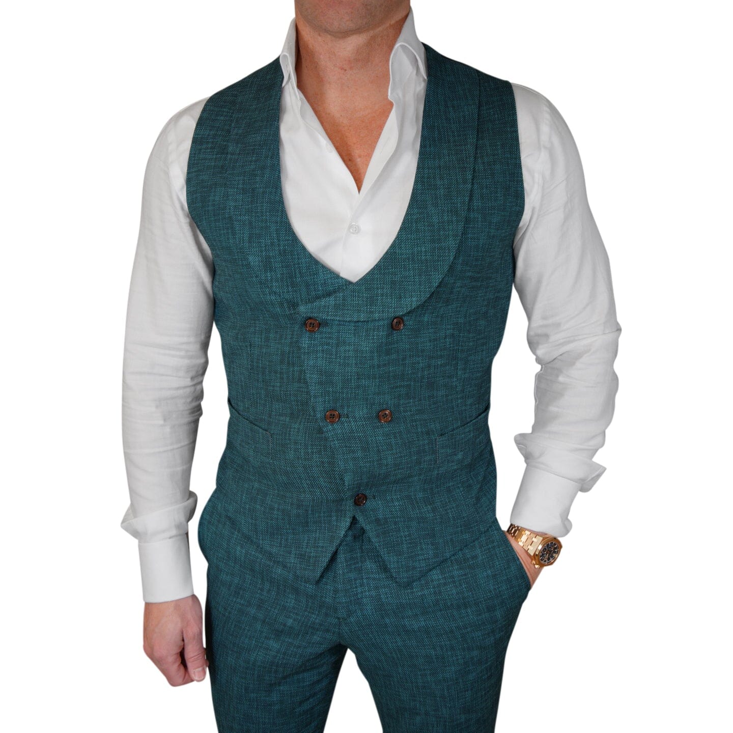 Evergreen Lino Tweed Double Breasted Waistcoat