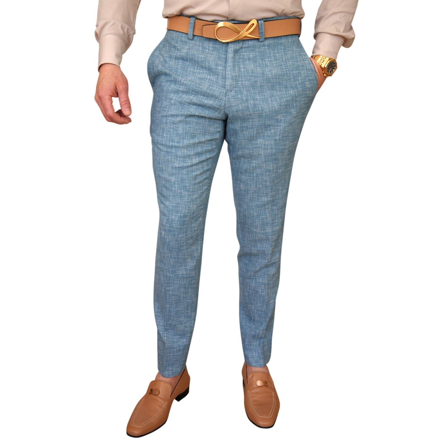 Teal Blu Lino Tweed Trousers