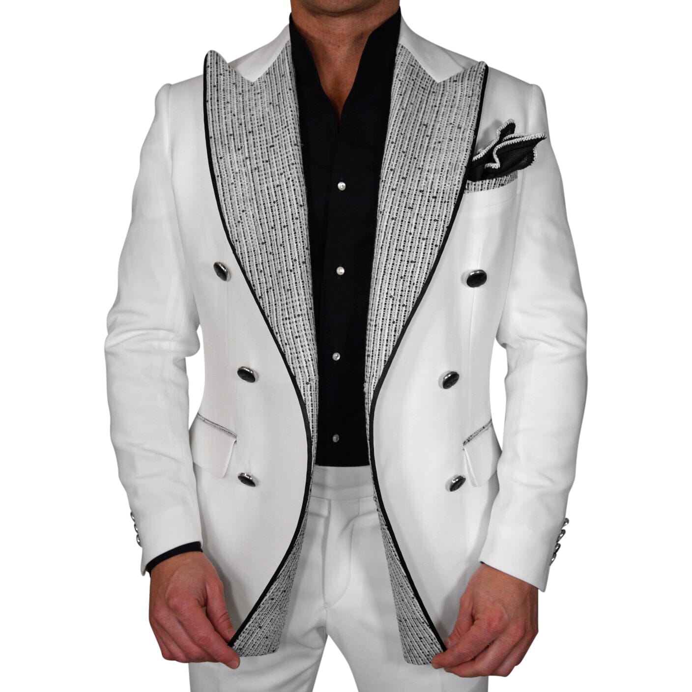 Bianco Tweed Paillette Double Breasted Jacket