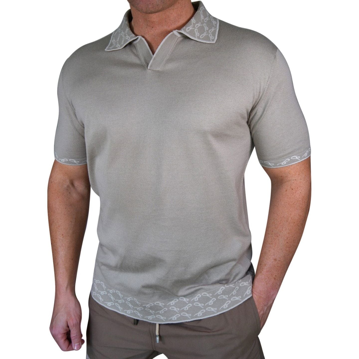 Tortora Signature Logo Knit Contrast V Neck Polo