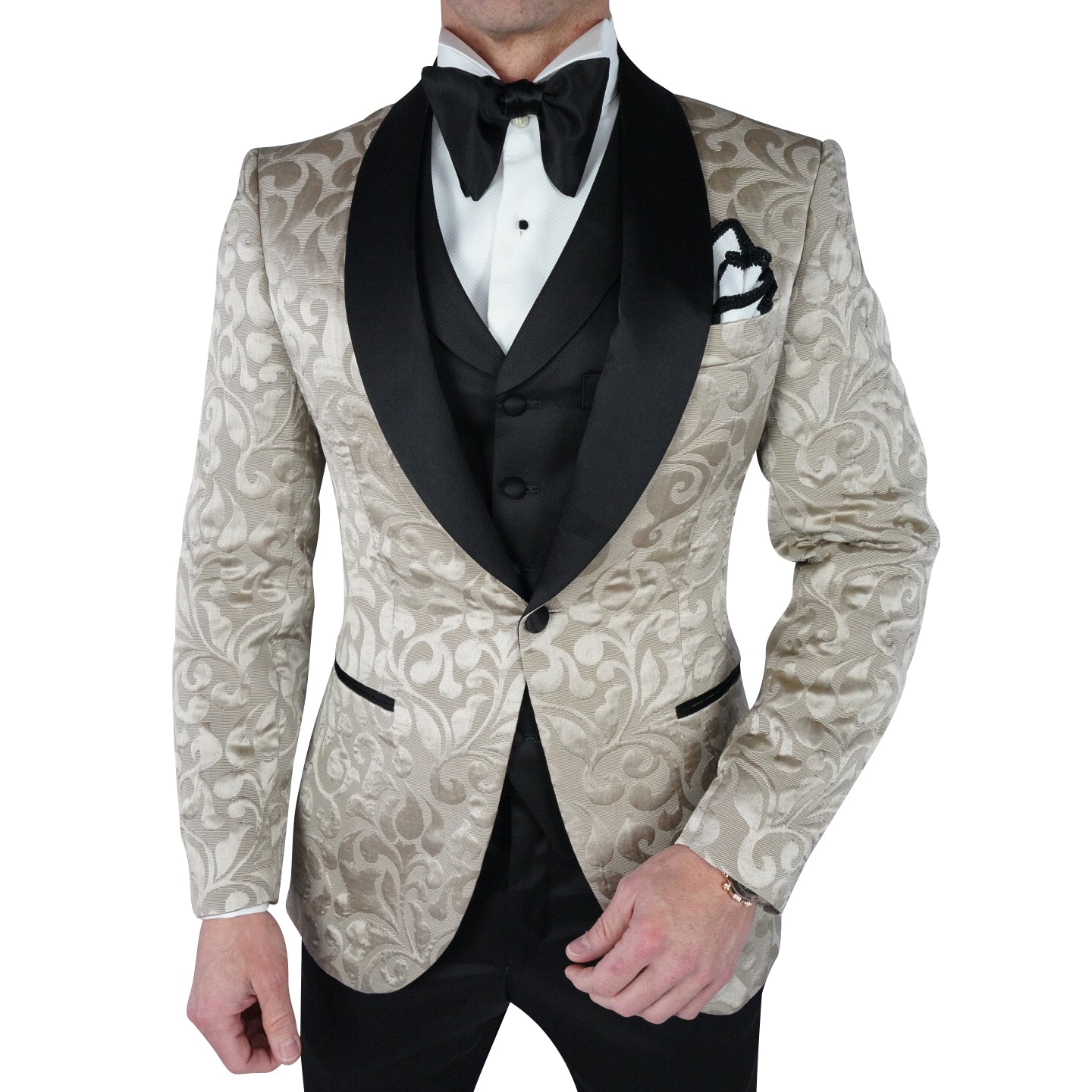 Champagne Oro and Black Paisley Dinner Jacket
