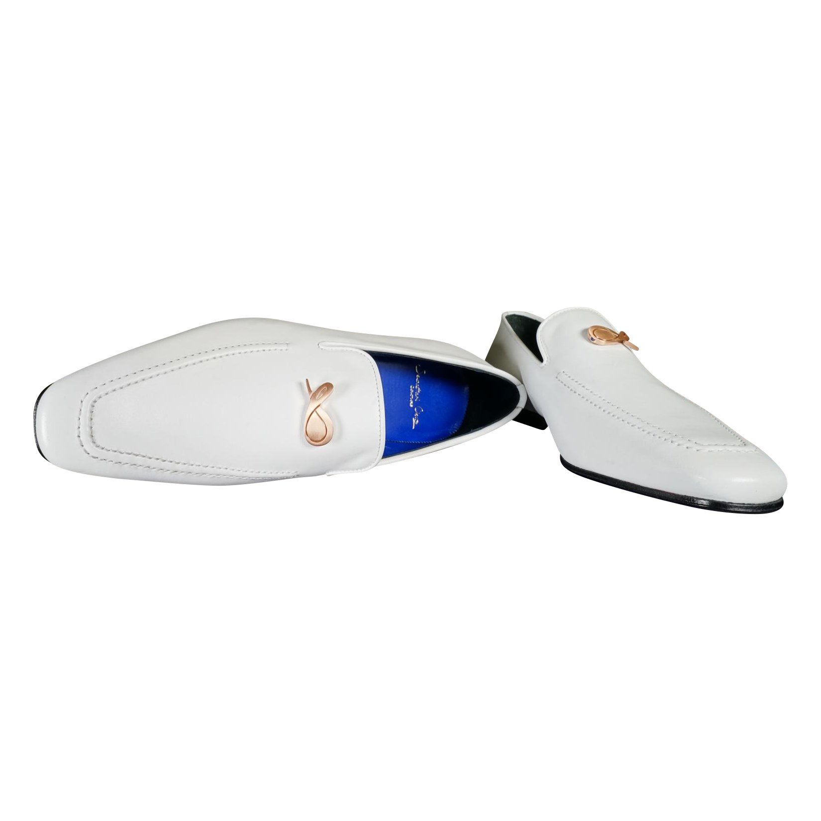Bianco With Rose Gold Hardware Leather Loafers @ The Vault