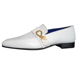 White Diamante Leather Monk Loafers