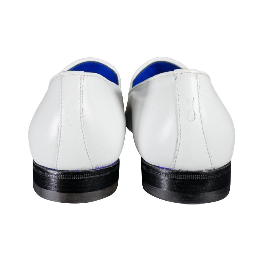 Bianco With Silver Hardware Leather Loafers