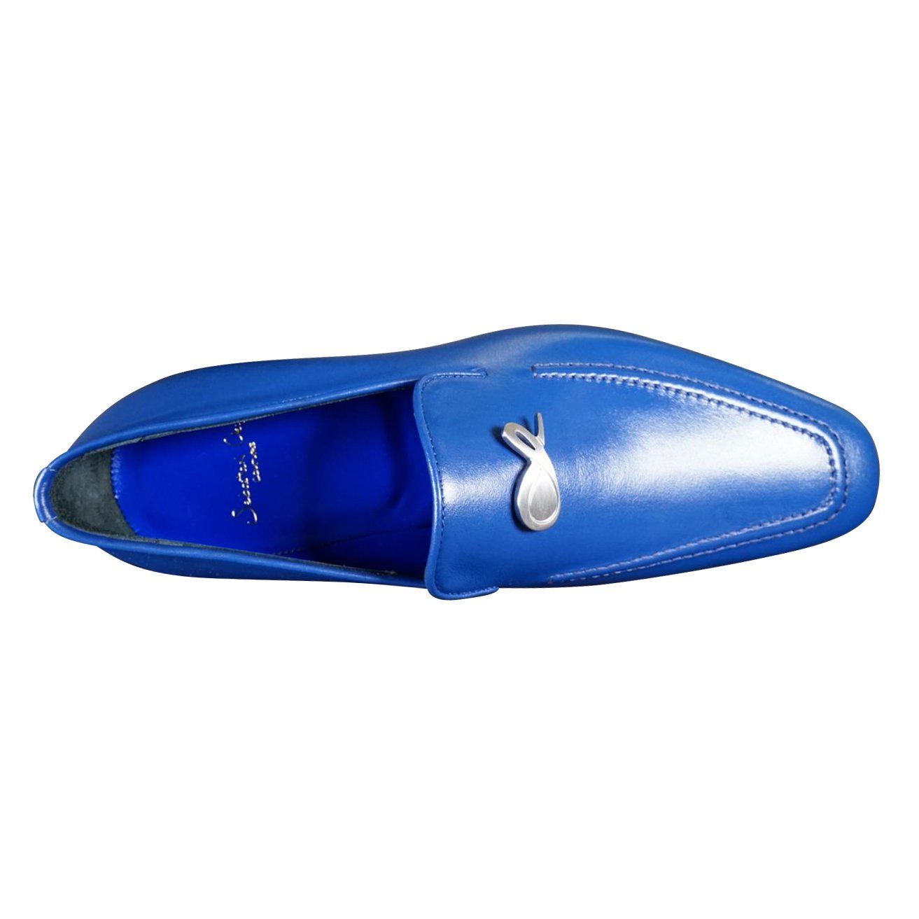 Cobalt With Silver Hardware Leather Loafer