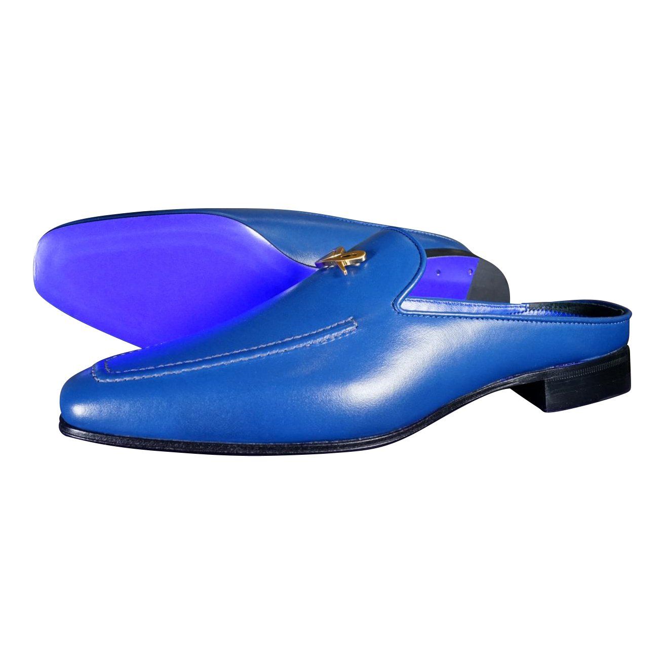 Cobalt With Yellow Gold Hardware Leather Slipper