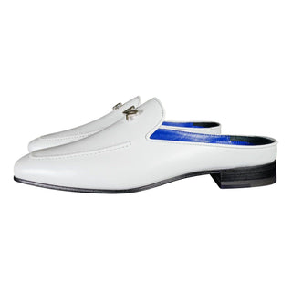 Bianco With Silver Hardware Leather Slippers