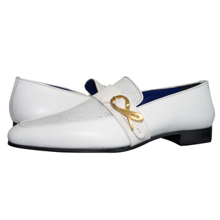 White Diamante Leather Monk Loafers