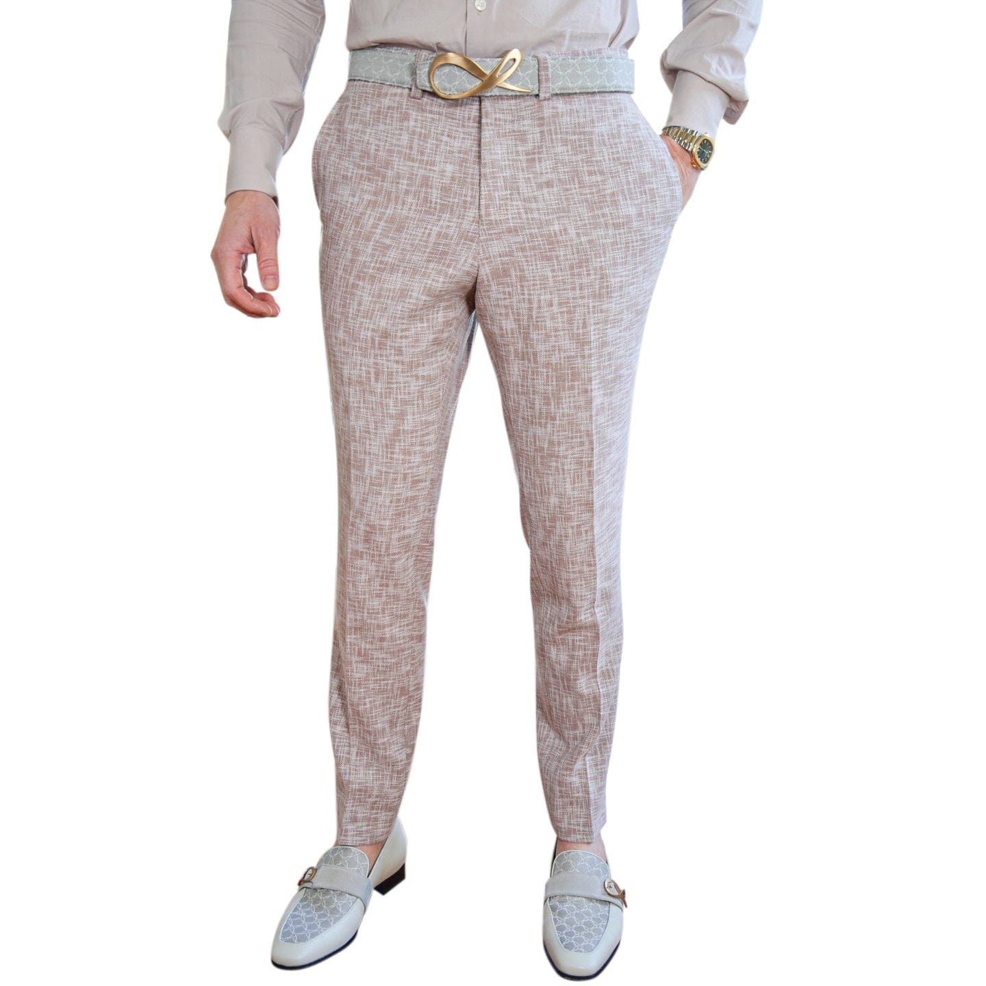 Nude Blush Lino Tweed Trousers