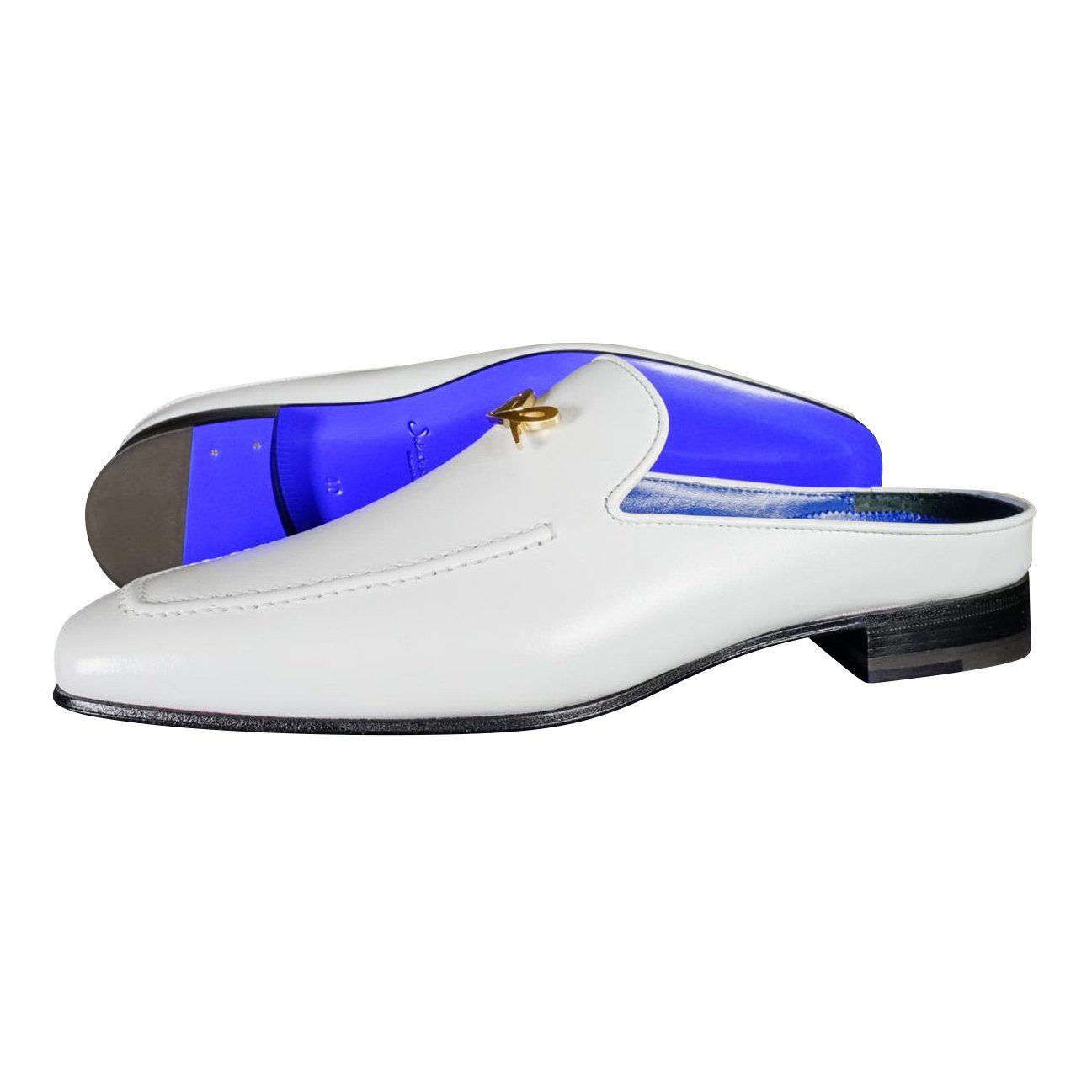 Bianco With Yellow Gold Hardware Leather Slippers