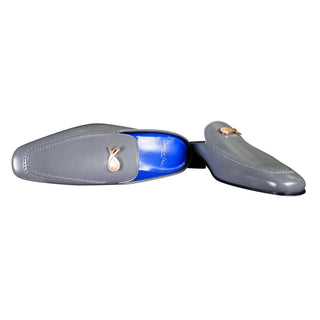 Grafite With Rose Gold Hardware Leather Slippers