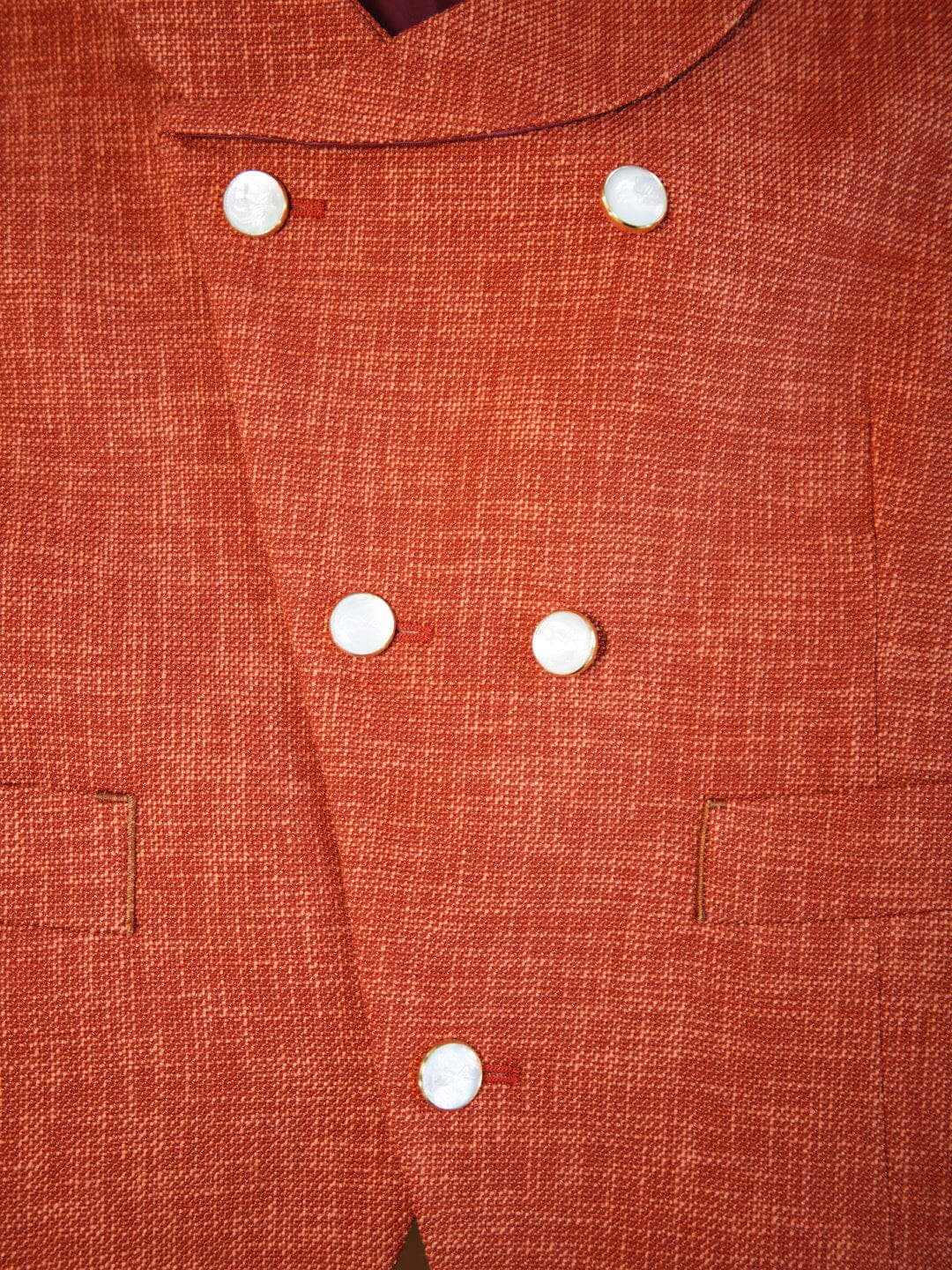 Brick Lino Tweed Double Breasted Waistcoat