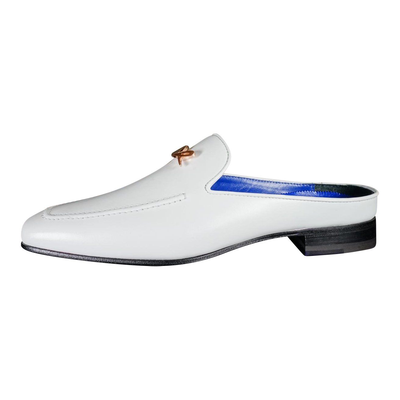Bianco With Rose Gold Hardware Leather Slippers