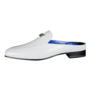Bianco With Silver Hardware Leather Slippers