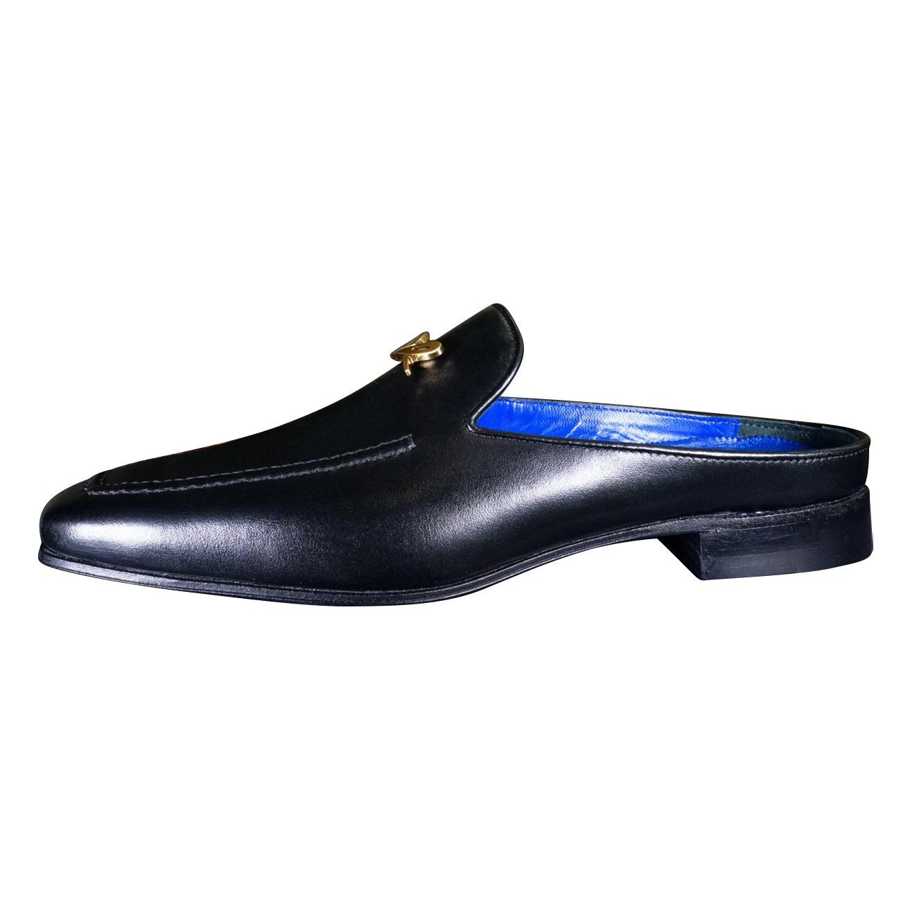 Nero Opal With Yellow Gold Hardware Leather Slipper