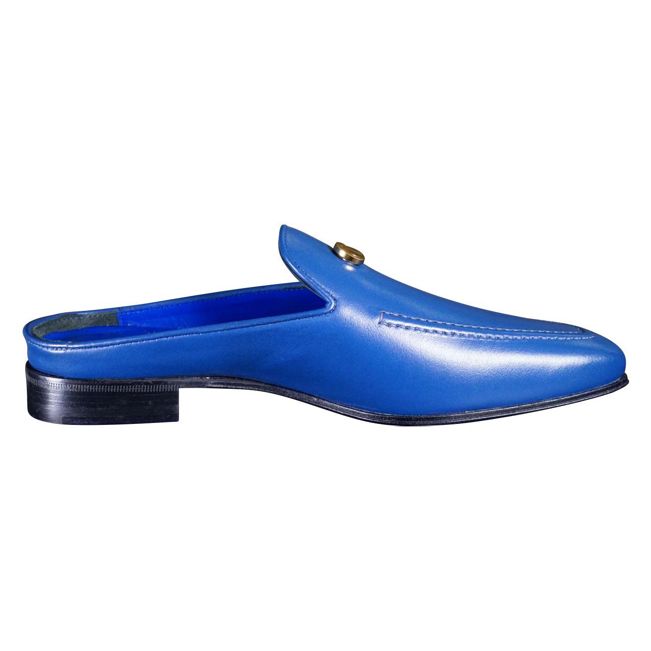 Cobalt With Yellow Gold Hardware Leather Slipper