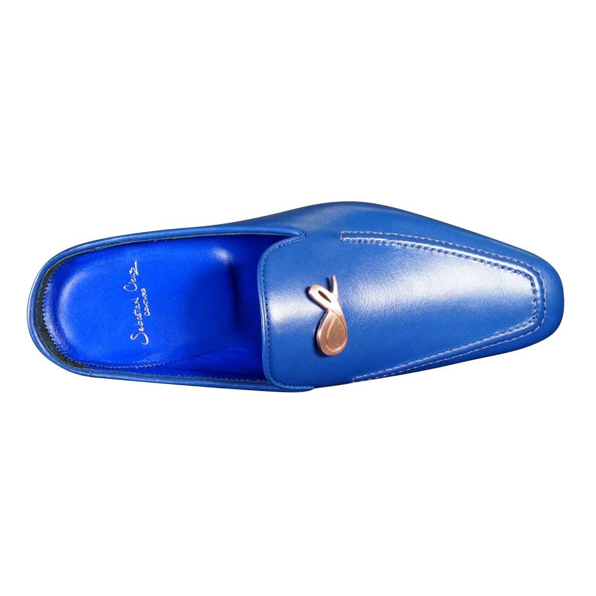 Cobalt With Rose Gold Hardware Leather Slipper