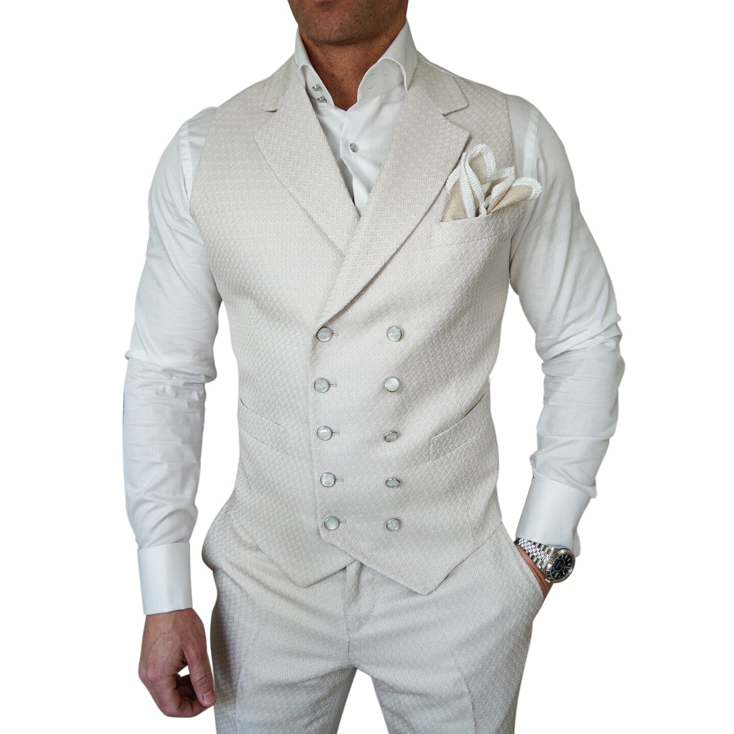 Latte Herringbone Gemelli Waistcoat @ The Vault