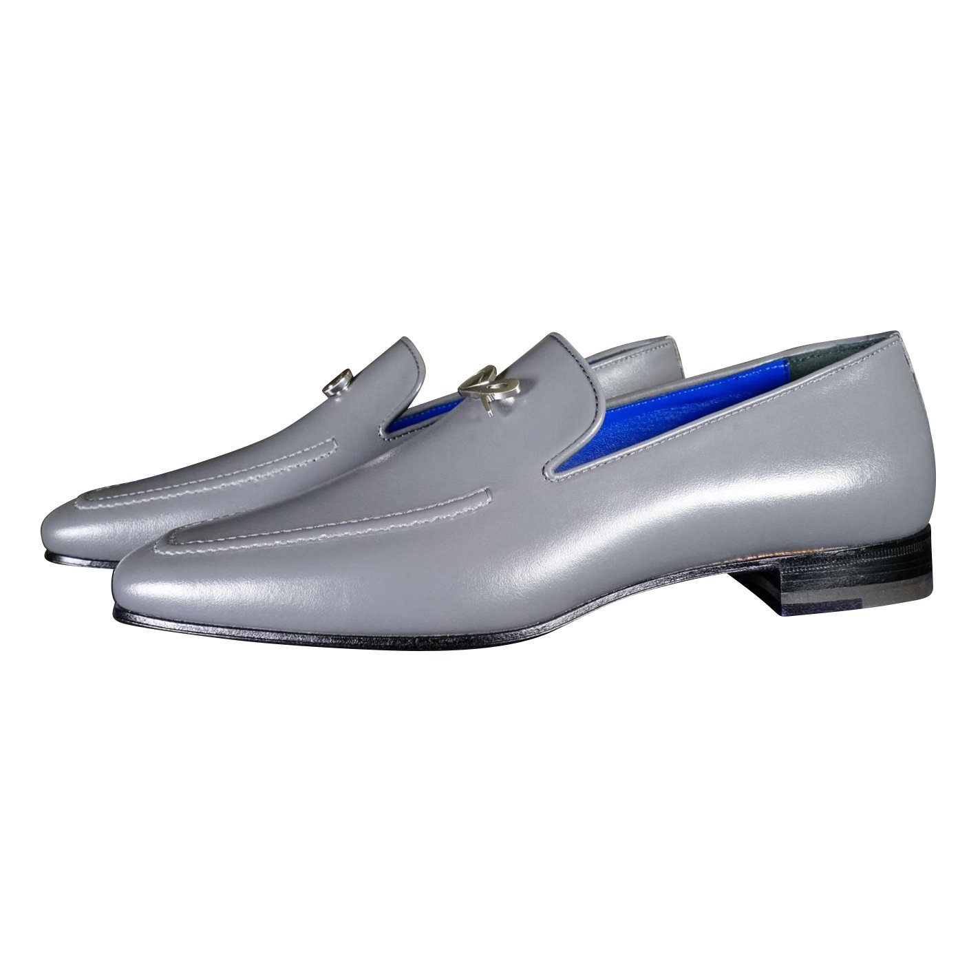 Grafite With Silver Hardware Leather Loafers