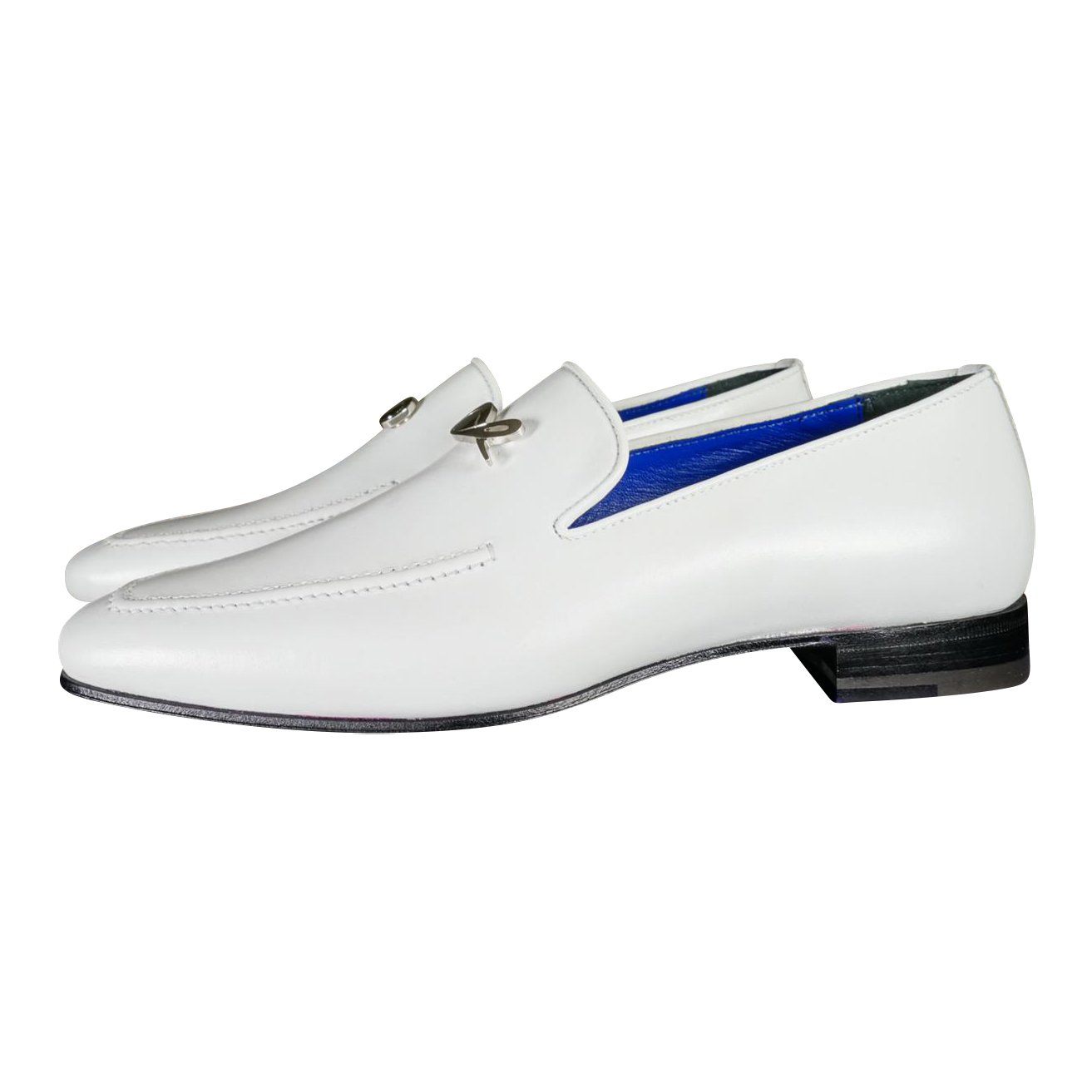 Bianco With Silver Hardware Leather Loafers