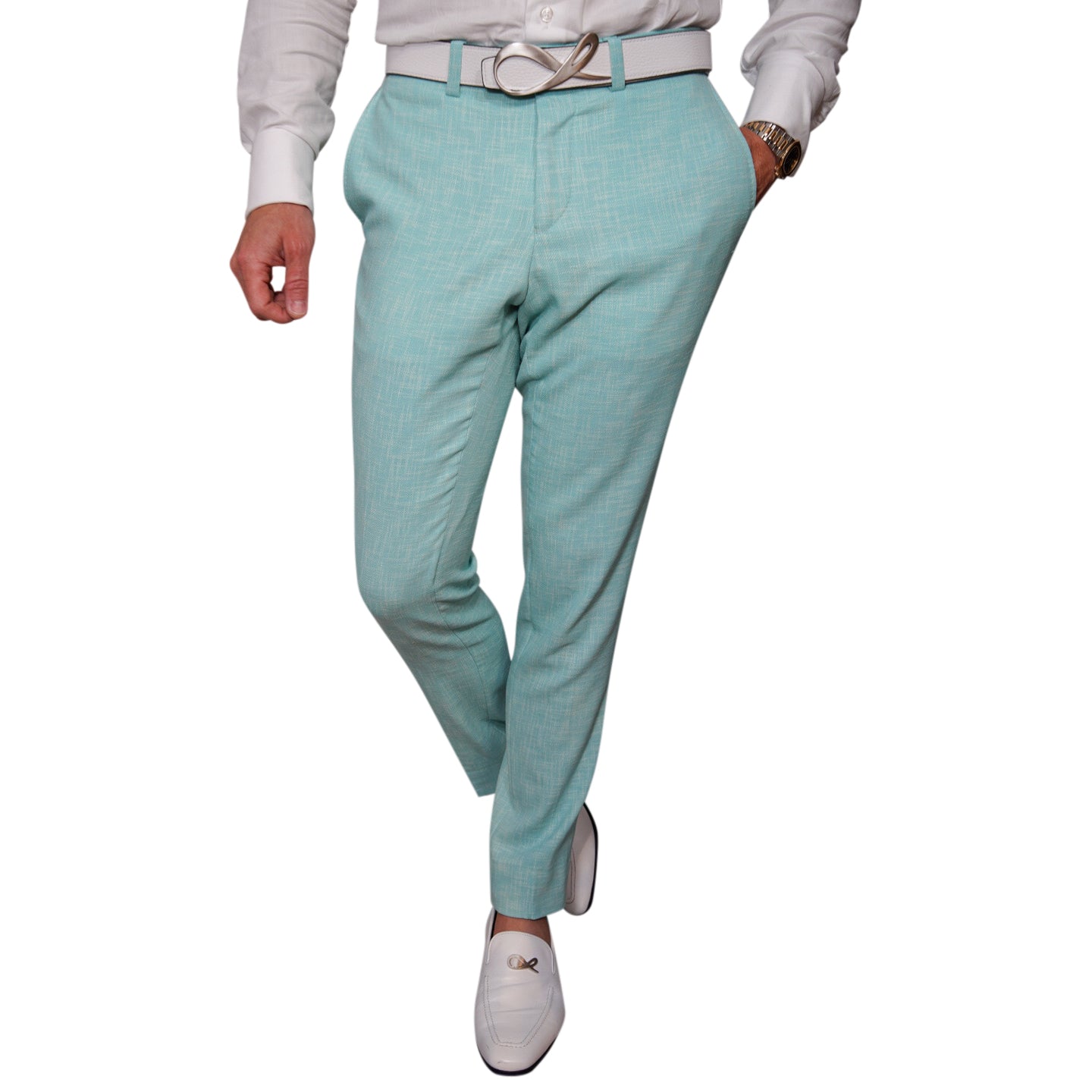Blu Ciano Lino Tweed Trousers