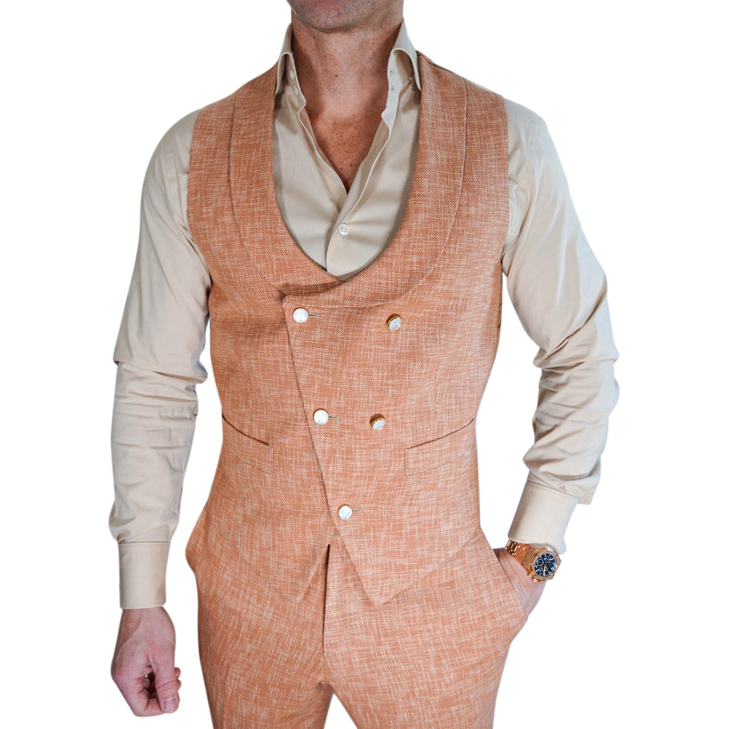Copper Lino Tweed Double Breasted Waistcoat