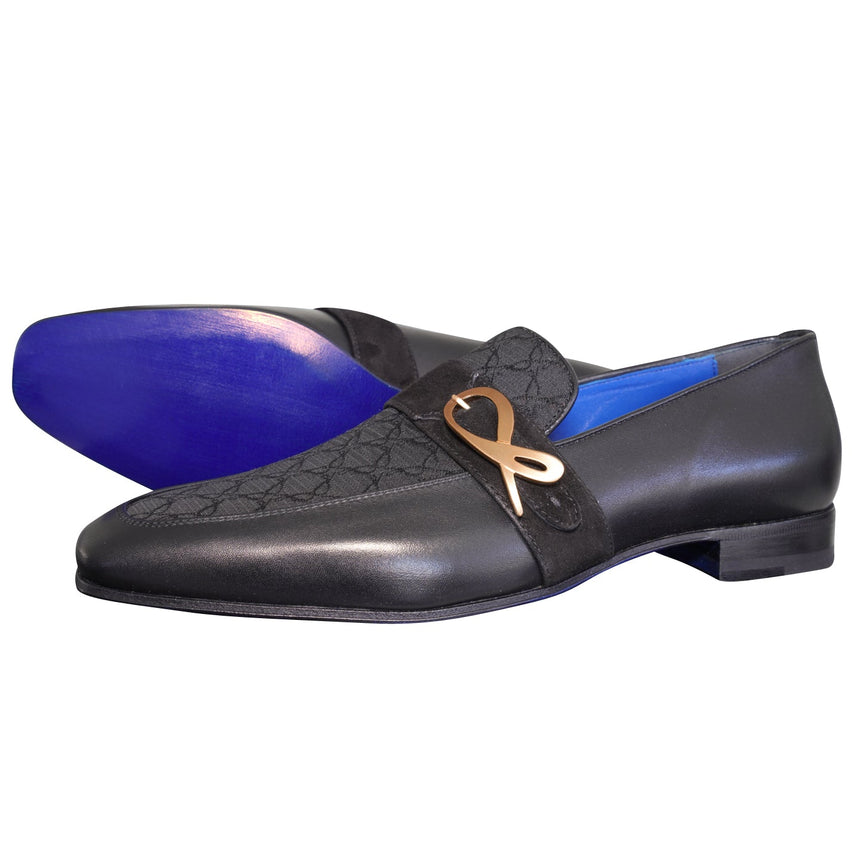 Raven Logo Monk Loafers With Gold Buckle