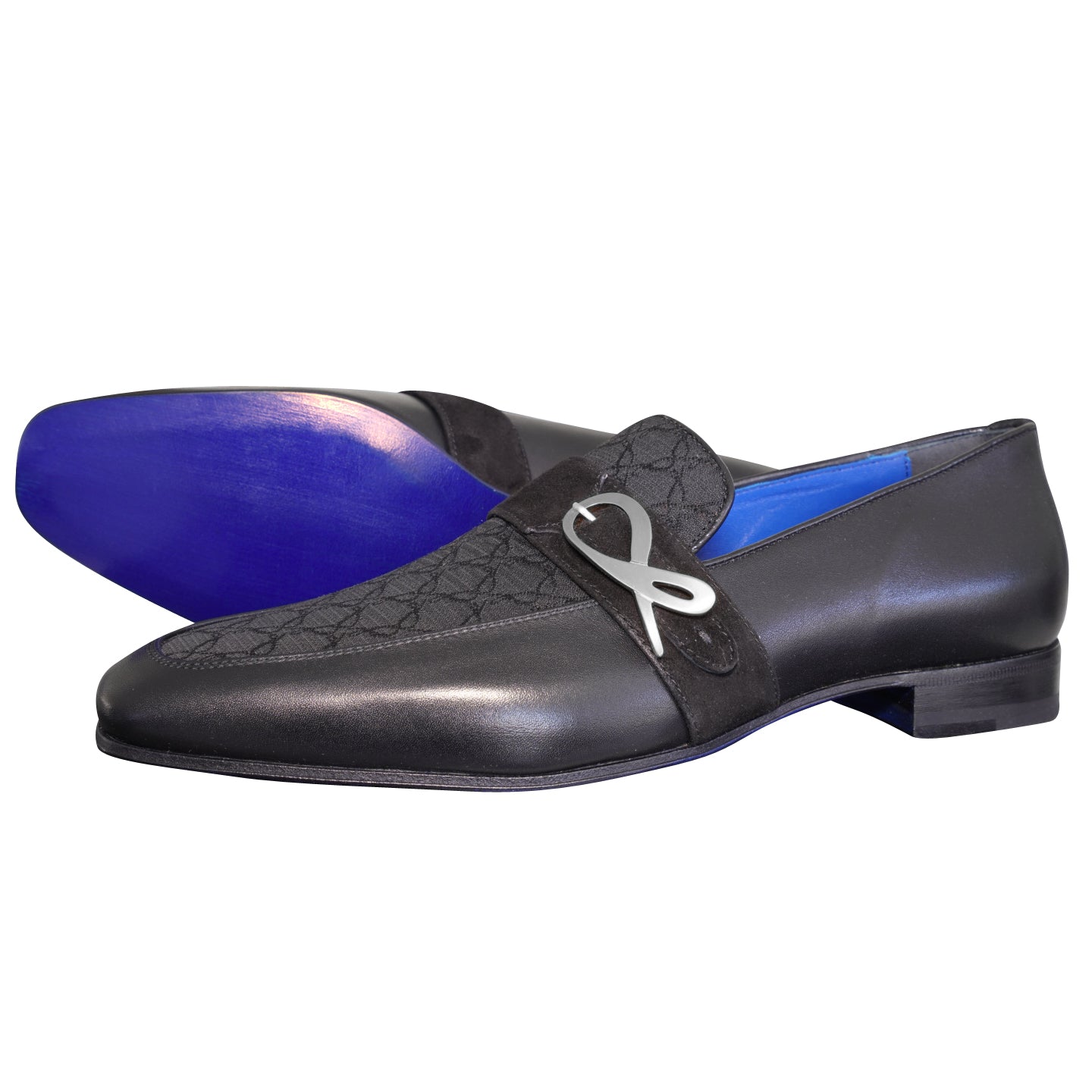 Raven Nero Logo Monk Loafers With Silver Buckle