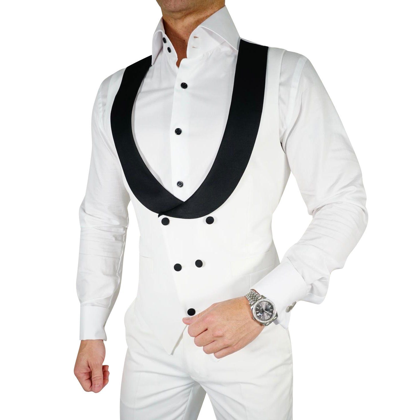 White & Black Double Breasted Waistcoat 54S White & Black Double Breasted Waistcoat 54S