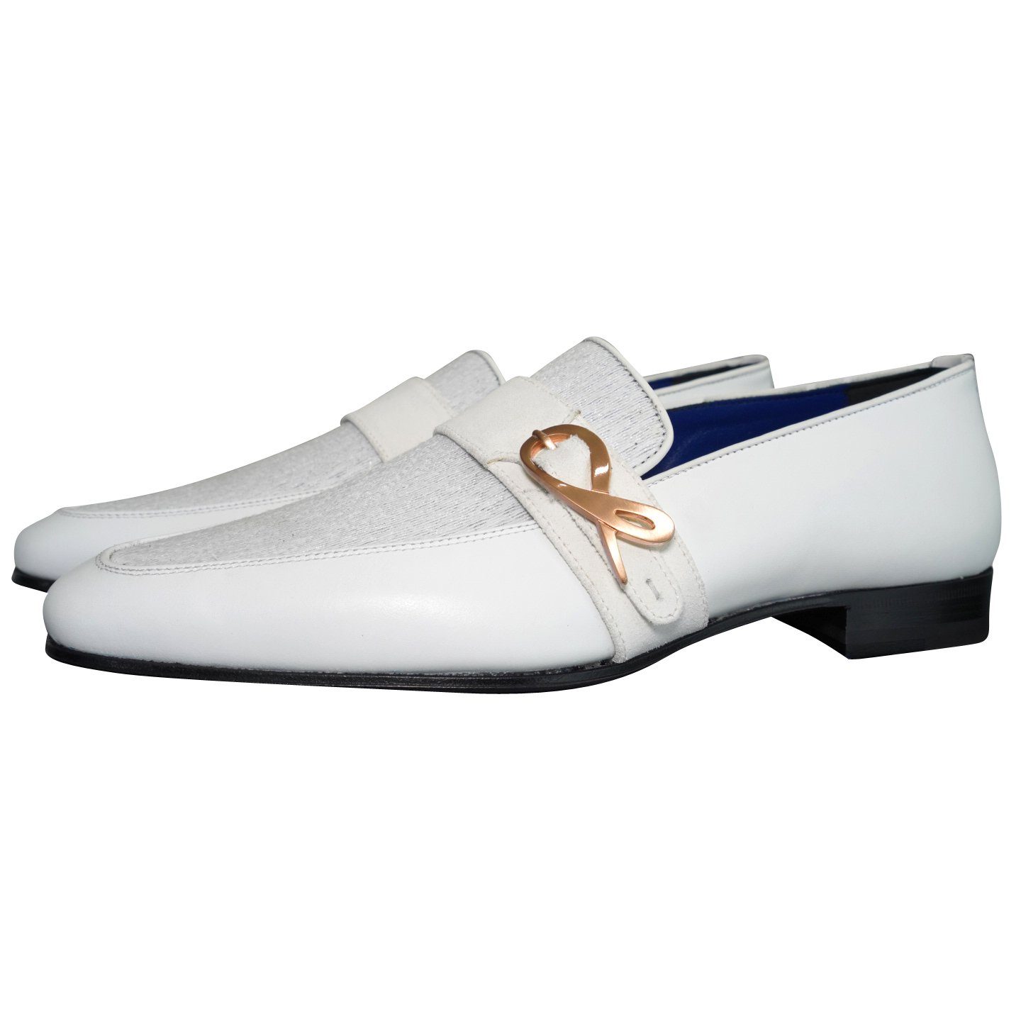 White Diamante Leather Monk Rose Loafers
