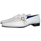 White Diamante Leather Monk Silver Loafers
