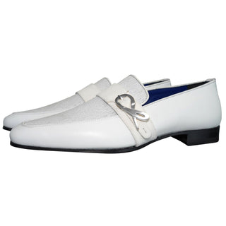 White Diamante Leather Monk Silver Loafers