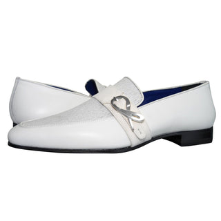 White Diamante Leather Monk Silver Loafers