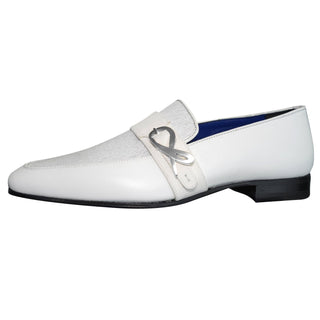 White Diamante Leather Monk Silver Loafers