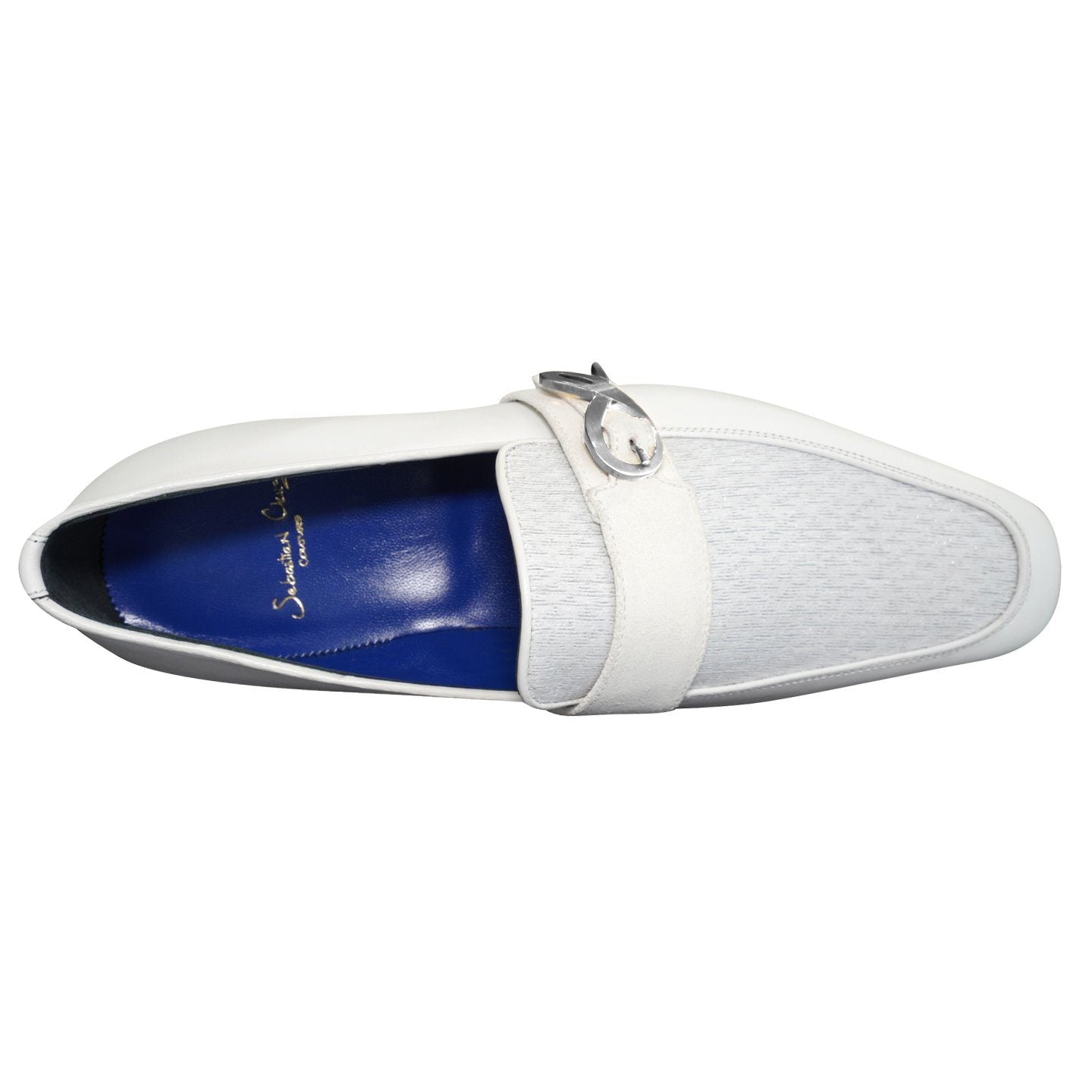 White Diamante Leather Monk Silver Loafers