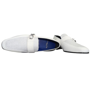 White Diamante Leather Monk Silver Loafers