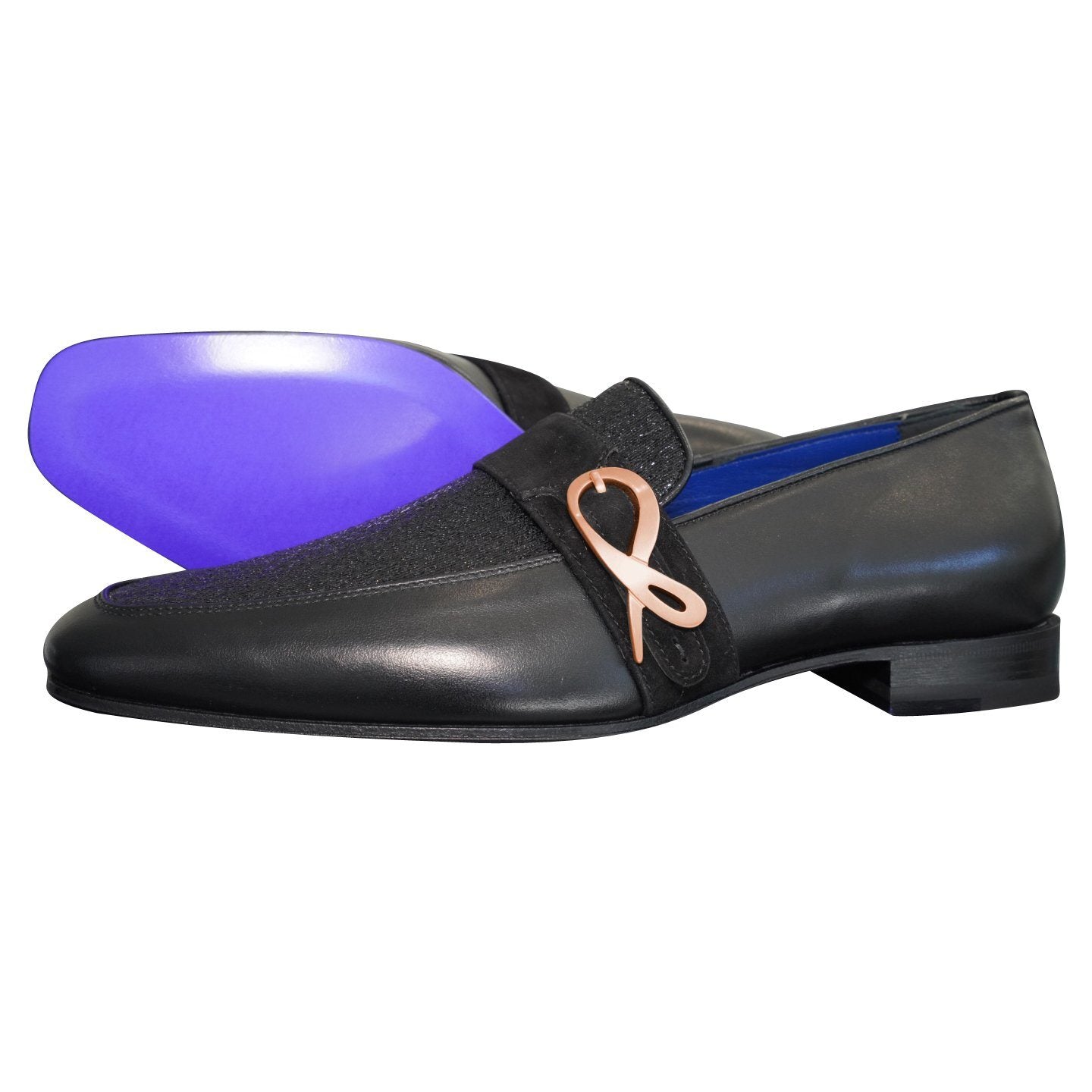 Black Diamante Leather Monk Rose Loafer