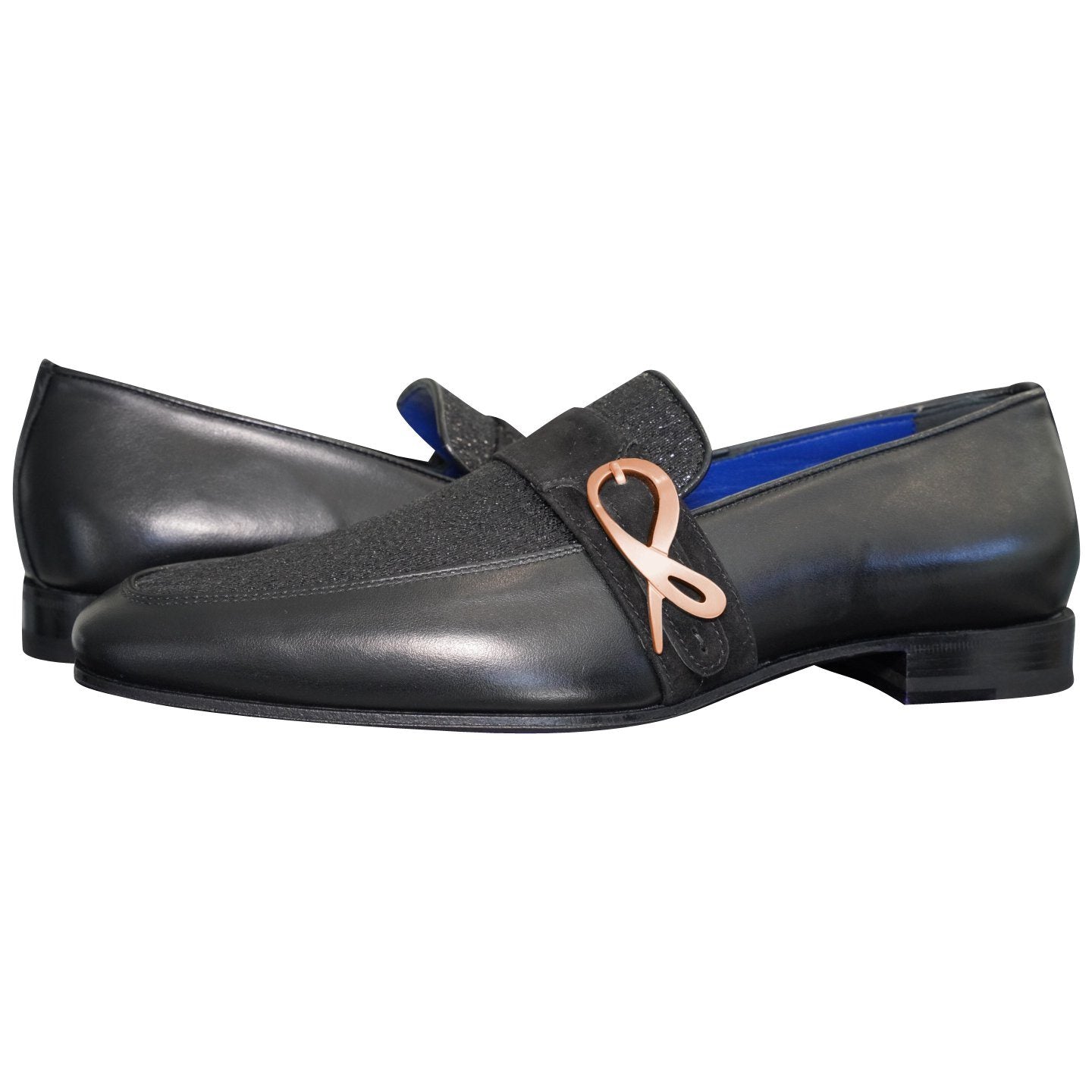 Black Diamante Leather Monk Rose Loafer
