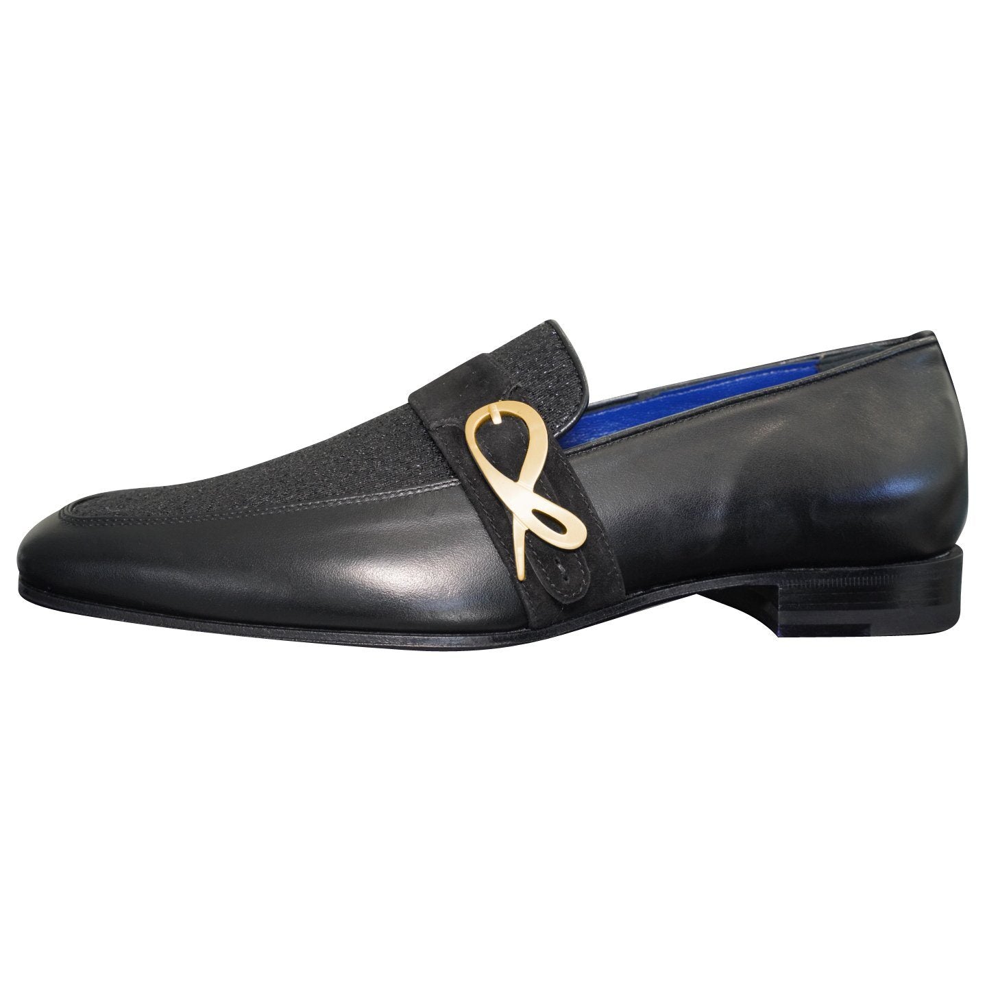 Black Diamante Leather Monk Gold Loafer