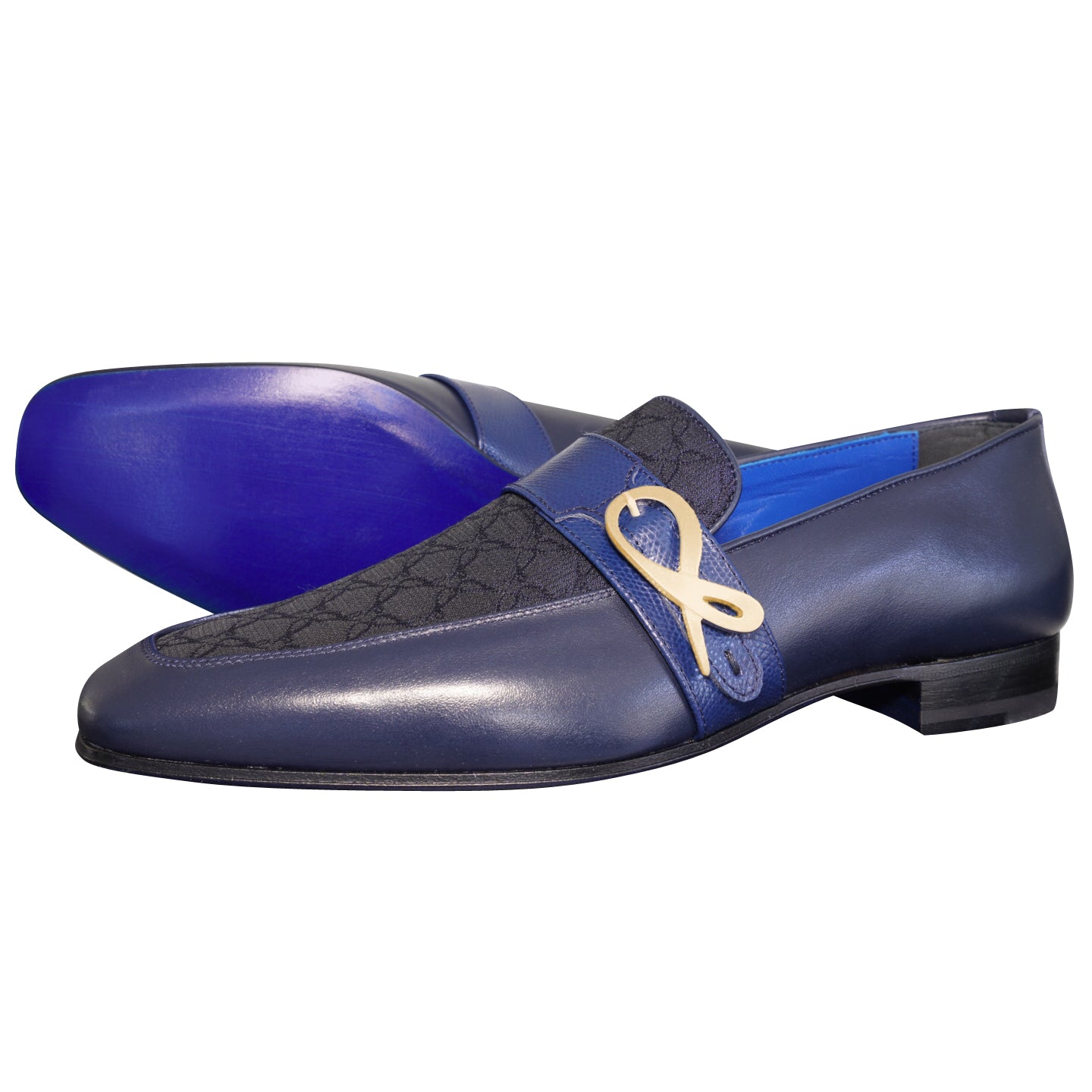 Midnight Marino Logo Monk Loafers With Yellow Gold Buckle