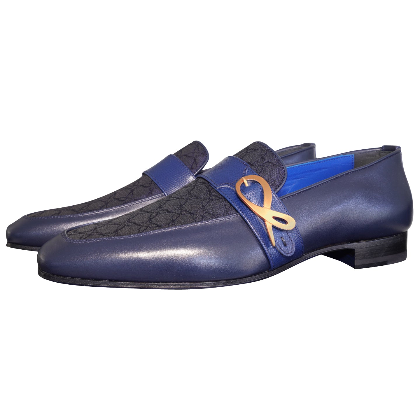 Midnight Marino Logo Monk Loafers With Rose Gold Buckle