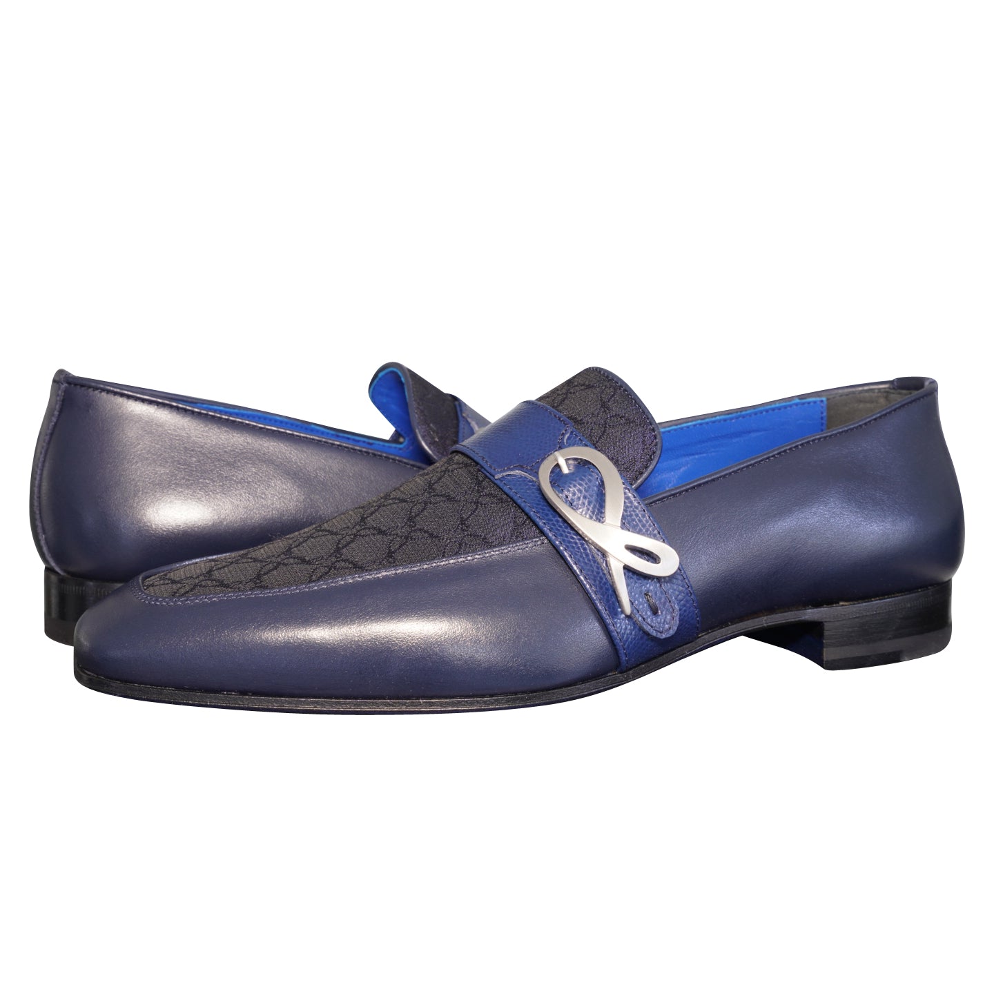 Midnight Marino Logo Monk Loafers With Silver Buckle