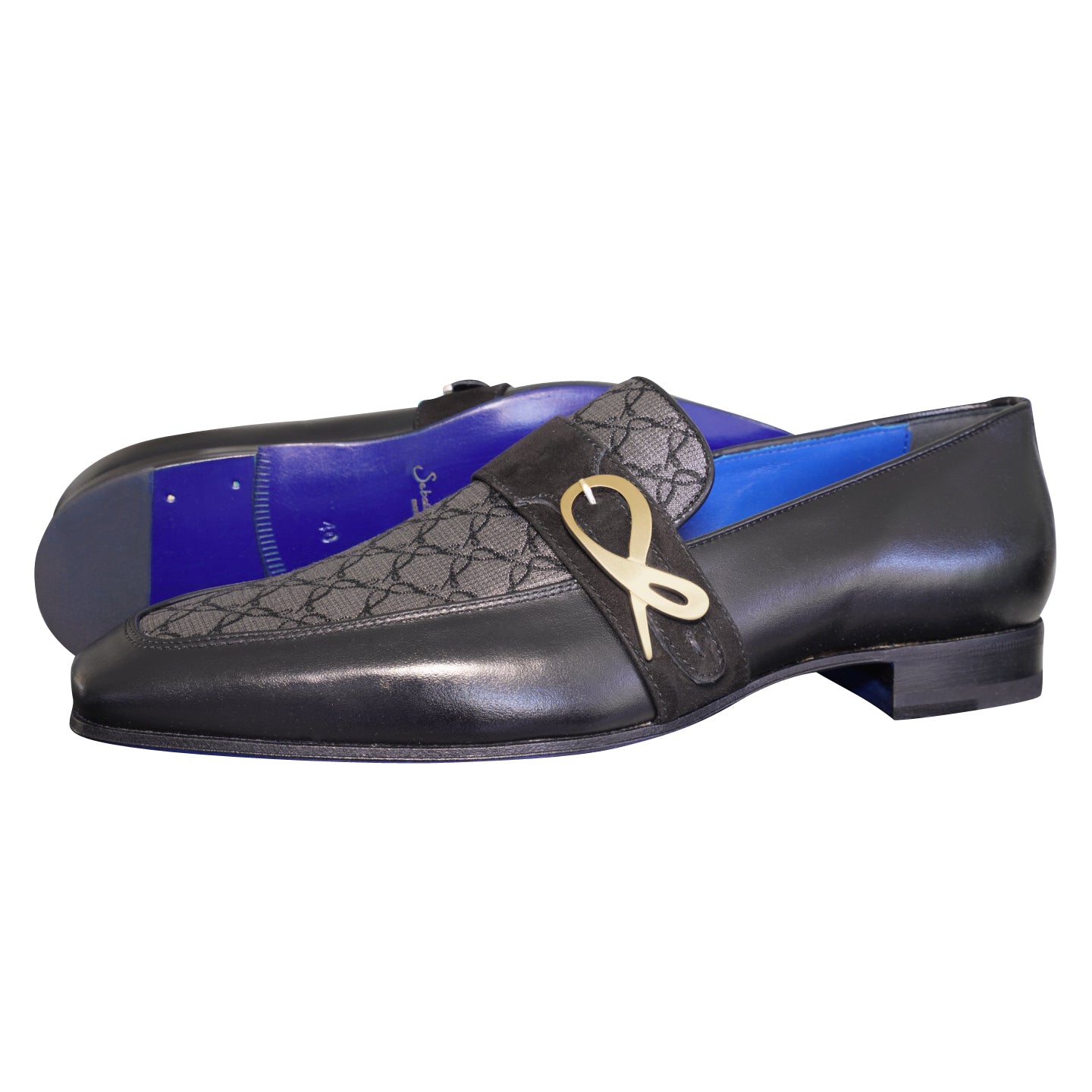 Charcoal Nero Logo Monk Loafers With Gold Buckle