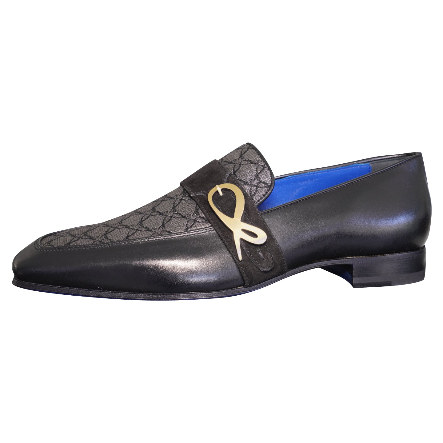 Charcoal Nero Logo Monk Loafers With Gold Buckle