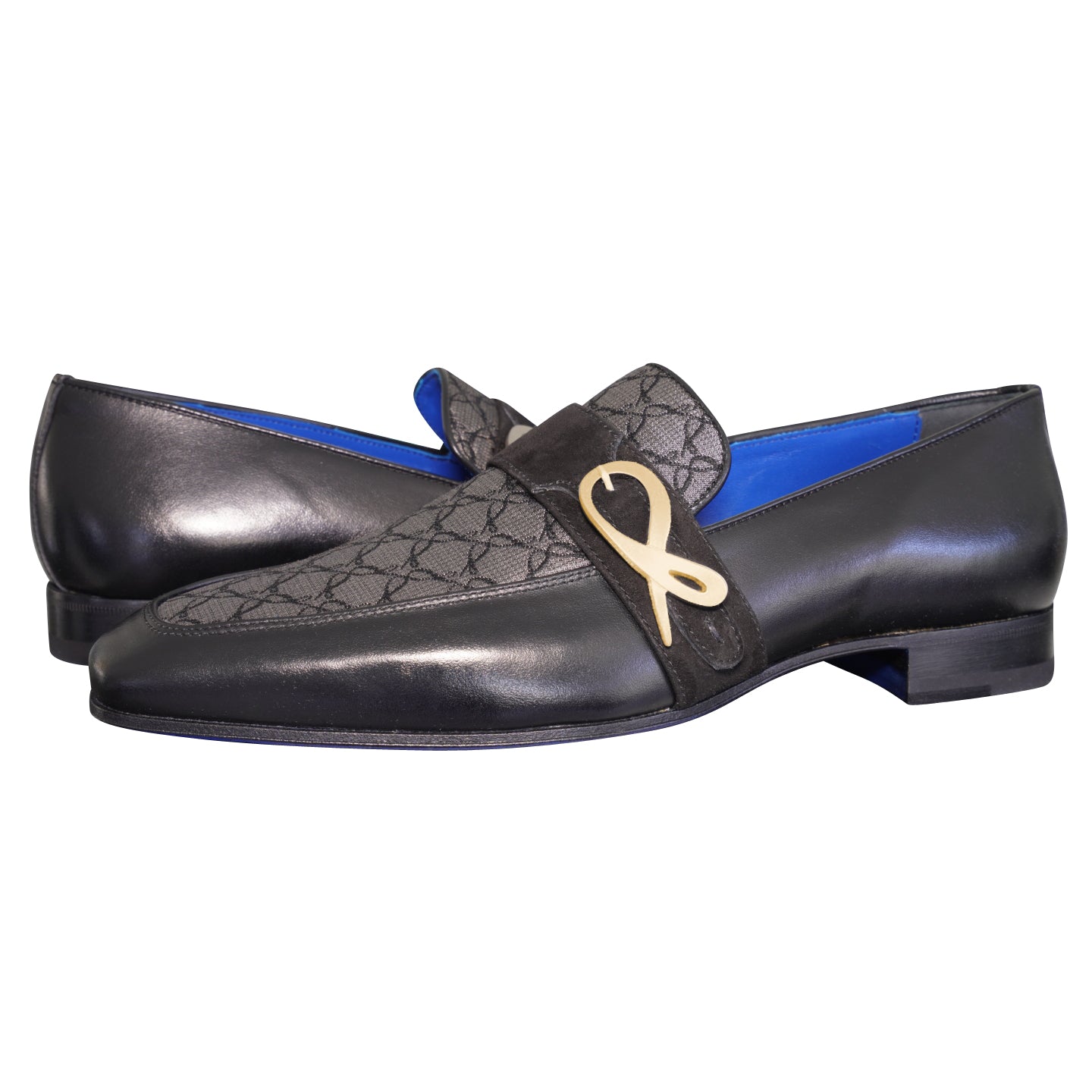 Charcoal Nero Logo Monk Loafers With Gold Buckle