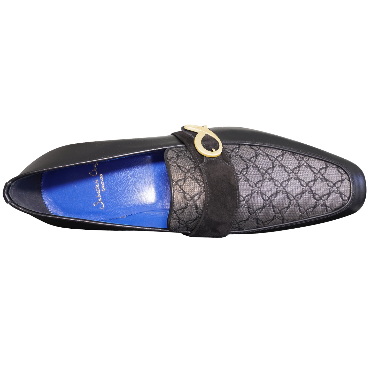 Charcoal Nero Logo Monk Loafers With Gold Buckle