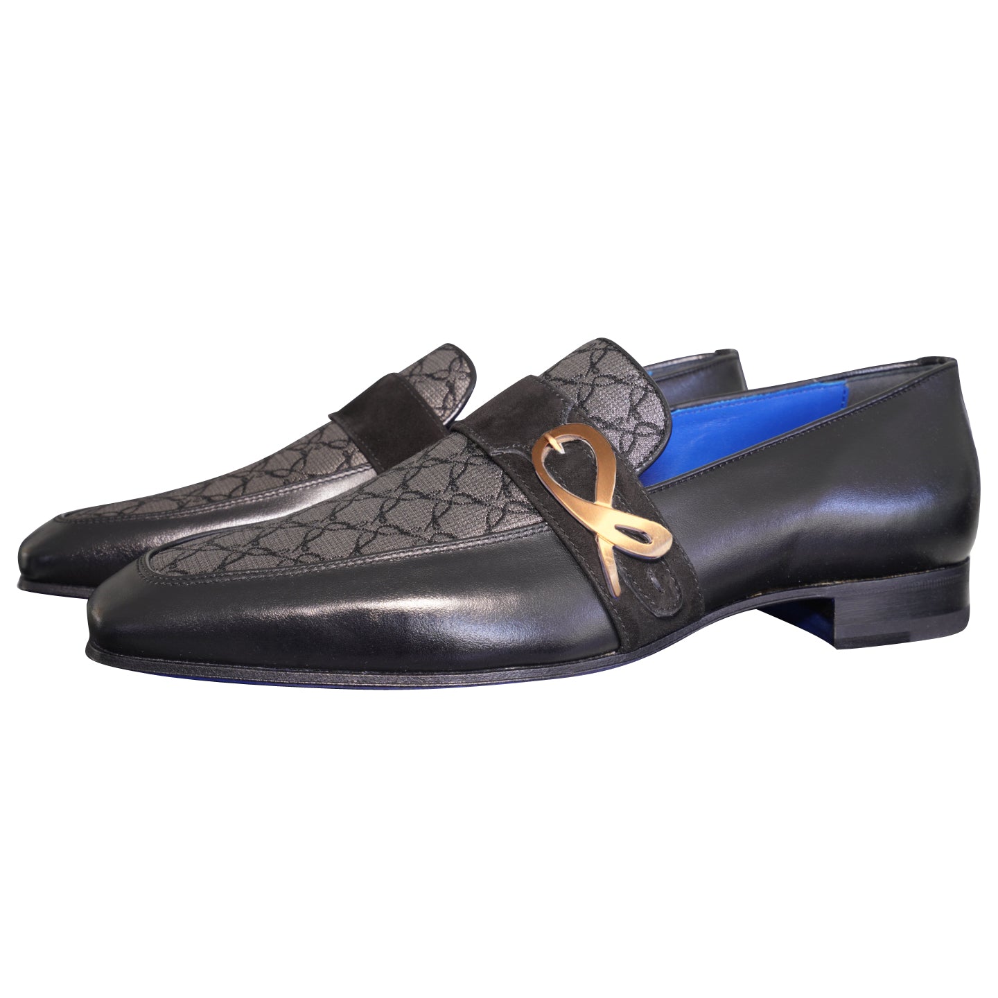 Charcoal Nero Logo Monk Loafers With Rose Gold Buckle