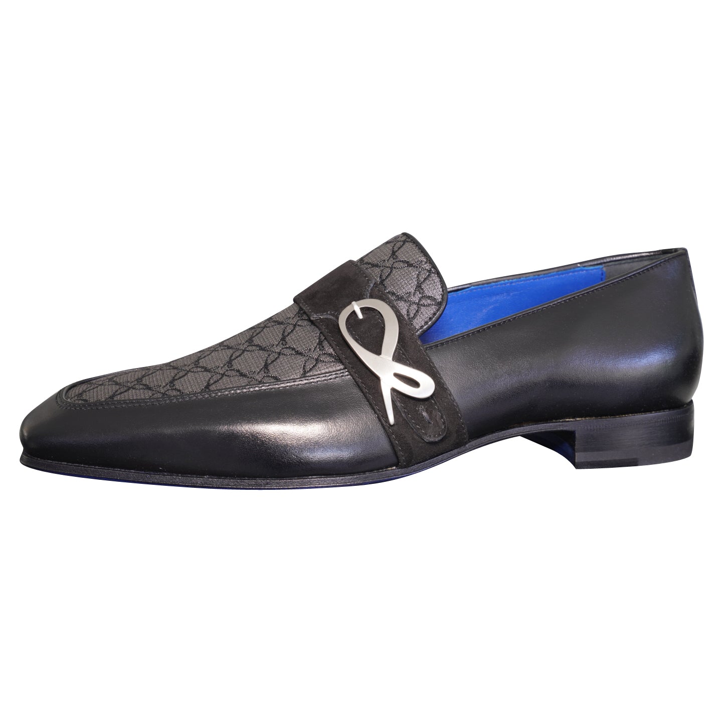 Charcoal Nero Logo Monk Loafers With Silver Buckle
